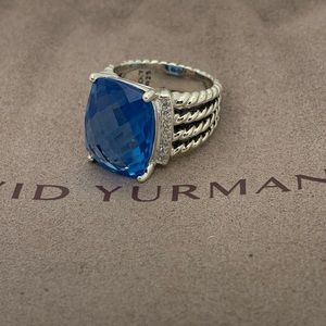 David Yurman 925 16x12 blue topaz diamond ring